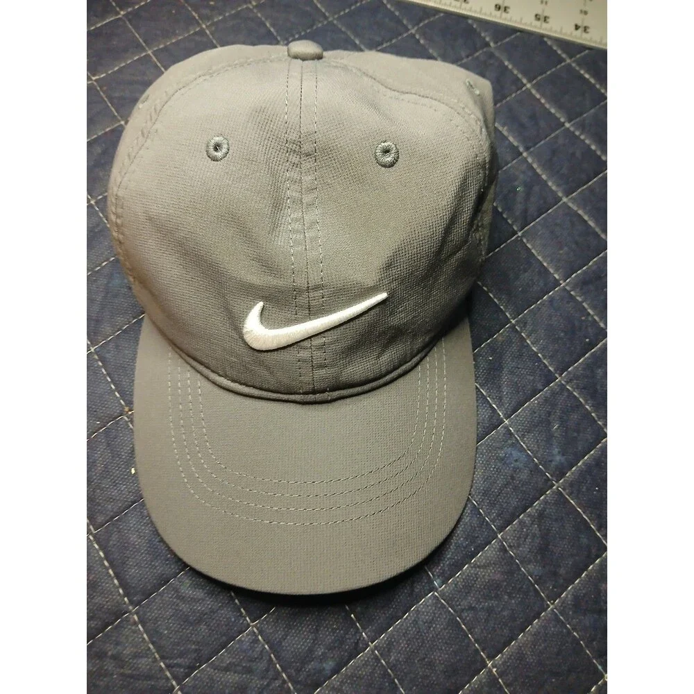 Nike Golf Hat Gray Front And Back Swoosh One Size Fits Most Hook And Loop Unisex
